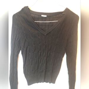 Black V Neck Long Sleeve  Sweater Juniors L‎